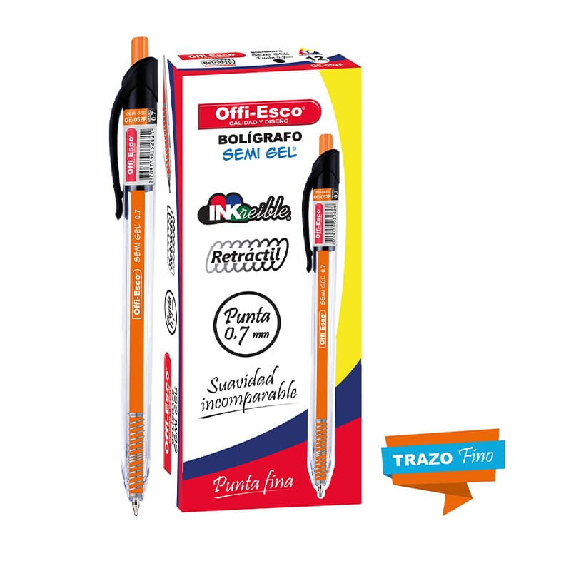 BOL RECT OFFI‐ESCO 0.7 SEMI GEL OE‐052  NEGRO UND
