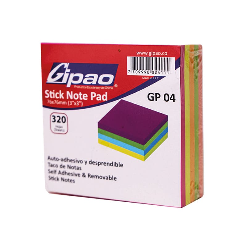 TACO ADHESIVO GIPAO  REF:GP‐04 X320HOJAS 76X76MM